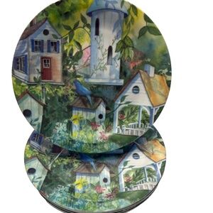 Kathleen Parr McKenna Small 7.5" Appetizer Plate - Bird houses - Italy  (8) SAS
